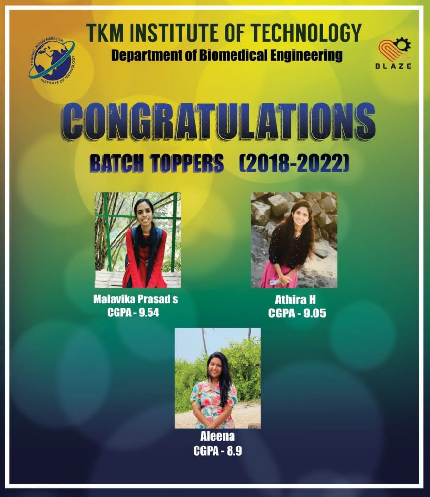 Toppers List-Biomedical Engineering(2018-22 Batch) : TKM Institute of ...